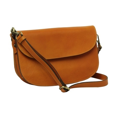 Borsa a tracolla due fianchi in vitello pieno fiore-Giallo Ocra - Img 7