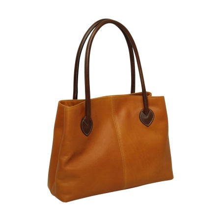 BORSA DA DONNA A DUE MANICI BICOLORE IN PELLE PIENO FIORE-GIALLO OCRA - Img 2