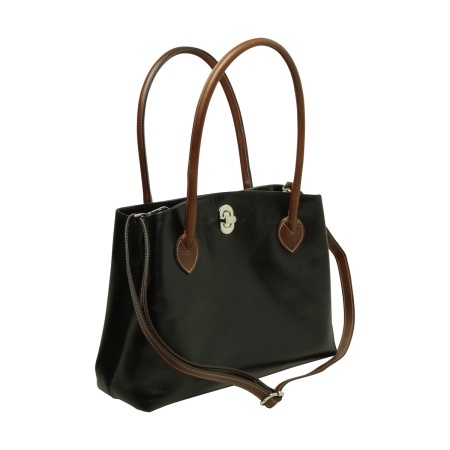 BORSA DA DONNA A DUE MANICI BICOLORE IN PELLE PIENO FIORE-NERO - Img 5