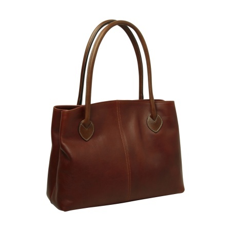 BORSA DA DONNA A DUE MANICI BICOLORE IN PELLE PIENO FIORE-TEAK - Img 2