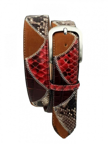 CINTURA UOMO 4 CM PATCHWORK ORIONE BELTS IN PITONE E PELLE ARTIGIANALE MADE IN ITALY - Img 2