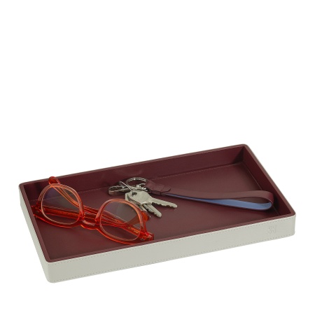 DUDU Vassoio Portaoggetti in Legno Rivestito in Vera Pelle, Vassoio Decorativo per la Casa, 27 x 15 cm, Accessorio di Home Design - Img 3