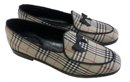 MOCASSINI UOMO IN TESSUTO SCOZZESE CON FIOCCO GAROFALO GIANBATTISTA ARTIGIANALI MADE IN ITALY - Img 2