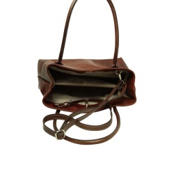 BORSA DA DONNA A DUE MANICI BICOLORE IN PELLE PIENO FIORE-MOGANO - Img 6