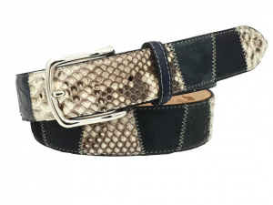 CINTURA UOMO 4 CM PATCHWORK ORIONE BELTS IN PITONE-COCCODRILLO-CAMOSCIO ARTIGIANALE MADE IN ITALY
