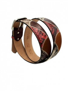 CINTURA UOMO 4 CM PATCHWORK ORIONE BELTS IN PITONE E PELLE ARTIGIANALE MADE IN ITALY - Img 3