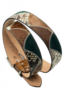 CINTURA UOMO 4 CM PATCHWORK ORIONE BELTS IN PITONE-STRUZZO-CAMOSCIO ARTIGIANALE MADE IN ITALY - Img 3
