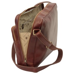Messenger in pelle con chiusura a zip (Grande). Marrone - Img 2