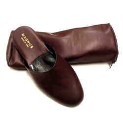 PANTOFOLE UOMO IN PELLE DA VIAGGIO CON CUSTODIA MAGNUS MADE IN ITALY - Img 2
