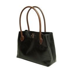 BORSA DA DONNA A DUE MANICI BICOLORE IN PELLE PIENO FIORE-NERO - Img 2