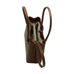 BORSA DA DONNA A DUE MANICI IN PELLE PIENO FIORE-MARRONE - Img 5