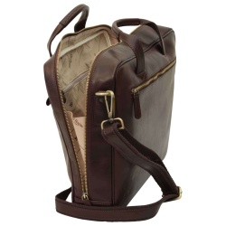 Cartella in pelle con chiusura a zip. Marrone Scuro - Img 2