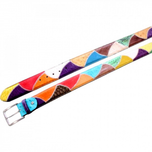 CINTURA UNISEX 4 CM PATCHWORK ORIONE BELTS IN PITONE E STRUZZO ARTIGIANALE MADE IN ITALY - Img 2