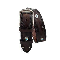 CINTURA UOMO 4 CM IN CUOIO DI TORO RICAMATO SANTORINI ORIONE BELTS ARTIGIANALE MADE IN ITALY - Img 2