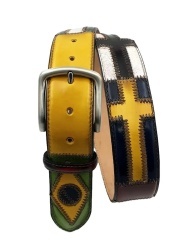 CINTURA UOMO 4 CM PATCHWORK ORIONE BELTS BANDIERE MONDO IN PELLE ANTICATA ARTIGIANALE MADE IN ITALY - Img 2