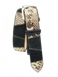 CINTURA UOMO 4 CM PATCHWORK ORIONE BELTS IN PITONE-COCCODRILLO-CAMOSCIO ARTIGIANALE MADE IN ITALY - Img 2