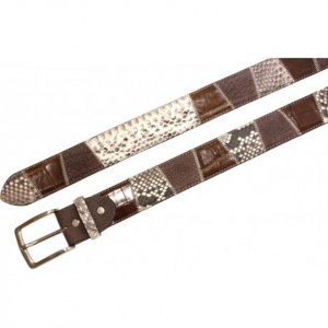 CINTURA UOMO 4 CM PATCHWORK ORIONE BELTS IN PITONE-COCCODRILLO-CAMOSCIO ARTIGIANALE MADE IN ITALY - Img 2