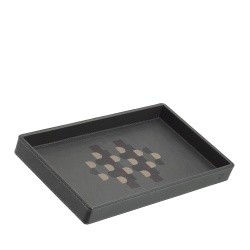 DUDU Vassoio Portaoggetti in Legno Rivestito in Vera Pelle, Vassoio Decorativo per la Casa, 27 x 15 cm, Accessorio di Home Design