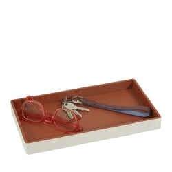 DUDU Vassoio Portaoggetti in Legno Rivestito in Vera Pelle, Vassoio Decorativo per la Casa, 27 x 15 cm, Accessorio di Home Design - Img 3
