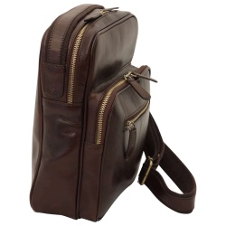Messenger in pelle con chiusura a zip (Piccola). Marrone Scuro - Img 3