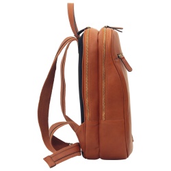 Zaino in pelle con tasca con zip frontale. Marrone Coloniale - Img 6