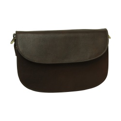 Borsa a tracolla due fianchi in vitello pieno fiore-Marrone Scuro