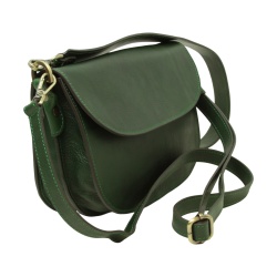 Borsa a tracolla due fianchi in vitello pieno fiore-Verde - Img 3