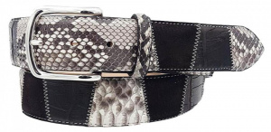 CINTURA UOMO 4 CM PATCHWORK ORIONE BELTS IN PITONE-COCCODRILLO-CAMOSCIO ARTIGIANALE MADE IN ITALY