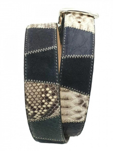 CINTURA UOMO 4 CM PATCHWORK ORIONE BELTS IN PITONE-COCCODRILLO-CAMOSCIO ARTIGIANALE MADE IN ITALY - Img 3