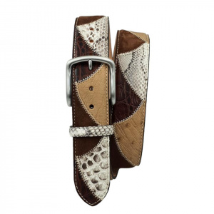 CINTURA UOMO 4 CM PATCHWORK ORIONE BELTS IN PITONE-STRUZZO-CAMOSCIO ARTIGIANALE MADE IN ITALY - Img 2
