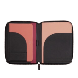 DUDU Cartella Portadocumenti A5 in Vera Pelle da Uomo Donna, Porta Tablet iPad Mini, Portablocchi, Organizer per Blocco Note Quaderno A5