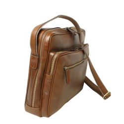 Messenger in pelle con chiusura a zip (Grande)-Castagna - Img 2