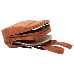 Zaino in pelle con tasca con zip frontale. Marrone Coloniale - Img 3