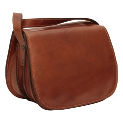 Borsa a tracolla di vitello pieno fiore. marrone