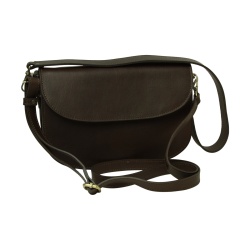 Borsa a tracolla due fianchi in vitello pieno fiore-Marrone Scuro - Img 4