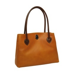 BORSA DA DONNA A DUE MANICI BICOLORE IN PELLE PIENO FIORE-GIALLO OCRA
