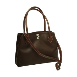 BORSA DA DONNA A DUE MANICI BICOLORE IN PELLE PIENO FIORE-MARRONE SCURO - Img 4