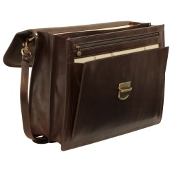 Cartella con tracolla in pelle. Marrone Scuro - Img 3