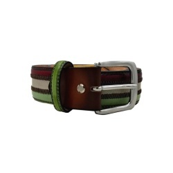 CINTURA UOMO 4 CM PATCHWORK ORIONE BELTS BANDIERA TRICOLORE ITALIA IN CUOIO ANTICATO ARTIGIANALE MADE IN ITALY - Img 4