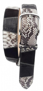 CINTURA UOMO 4 CM PATCHWORK ORIONE BELTS IN PITONE-COCCODRILLO-CAMOSCIO ARTIGIANALE MADE IN ITALY - Img 2