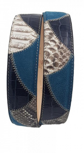 CINTURA UOMO 4 CM PATCHWORK ORIONE BELTS IN PITONE-PELLE STAMPA COCCODRILLO-CAMOSCIO ARTIGIANALE MADE IN ITALY - Img 3