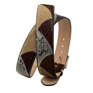 CINTURA UOMO 4 CM PATCHWORK ORIONE BELTS IN PITONE-STRUZZO-CAMOSCIO ARTIGIANALE MADE IN ITALY - Img 3