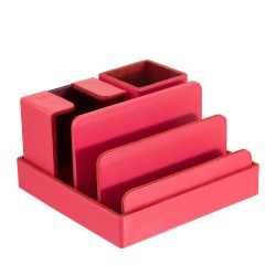 DUDU Set da Scrivania in Pelle per Ufficio 4 pz con Svuotatasche Porta Penne Porta Lettere Porta Block Notes - Img 6