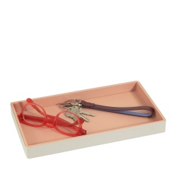 DUDU Vassoio Portaoggetti in Legno Rivestito in Vera Pelle, Vassoio Decorativo per la Casa, 27 x 15 cm, Accessorio di Home Design - Img 3