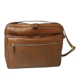 Messenger in pelle con chiusura a zip (Grande)-Castagna