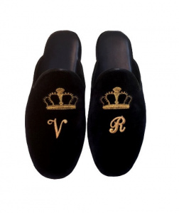 PANTOFOLE DONNA IN VELLUTO GEDA CON RICAMO CORONA PERSONALIZZABILI CON INIZIALI MADE IN ITALY