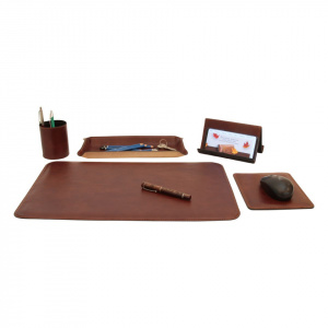 SET DA SCRIVANIA 5 PZ IN PELLE OLD ANGLER FIRENZE ARTIGIANALE MADE IN ITALY