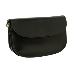Borsa a tracolla due fianchi in vitello pieno fiore-Nero