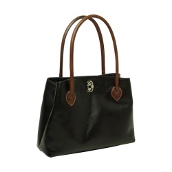 BORSA DA DONNA A DUE MANICI BICOLORE IN PELLE PIENO FIORE-NERO
