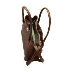 BORSA DA DONNA A DUE MANICI BICOLORE IN PELLE PIENO FIORE-TEAK - Img 5
